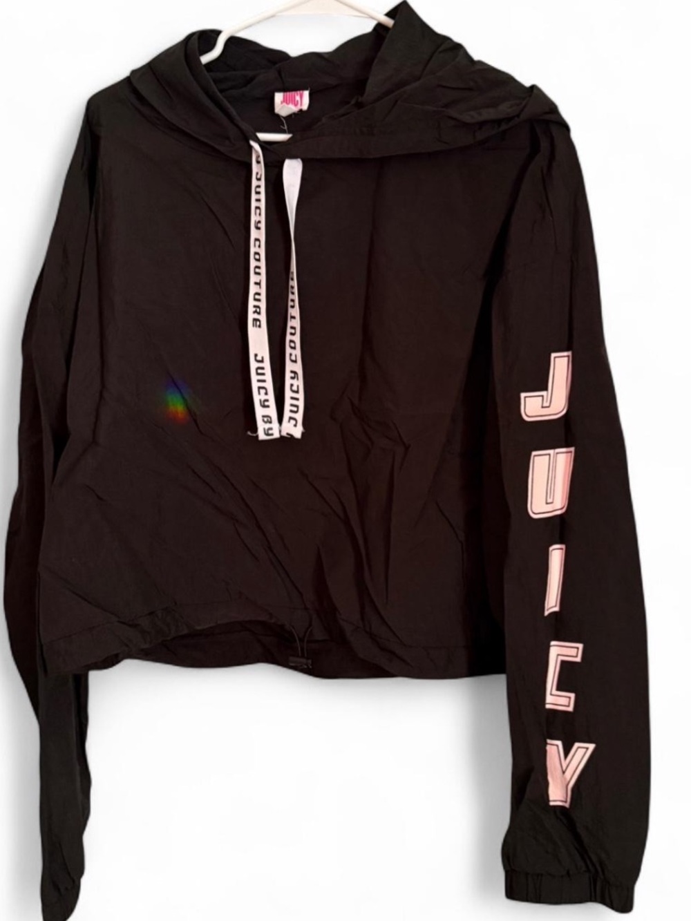 Juicy Couture Black Hooded Windbreaker with Pink Sleeve Logo